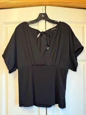 Banana Republic Black Sheen V-Neck Tie-Back Blouse